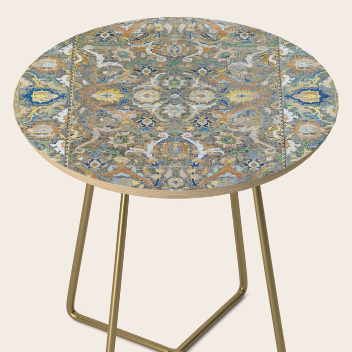 Antique 17th Century Safavid Polonaise Golden Blue Persian Carpet Side Table Gallery Image 2