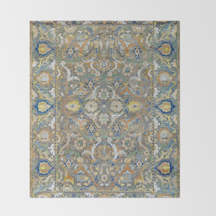 Antique 17th Century Safavid Polonaise Golden Blue Persian Carpet Throw Blanket Gallery Image 2