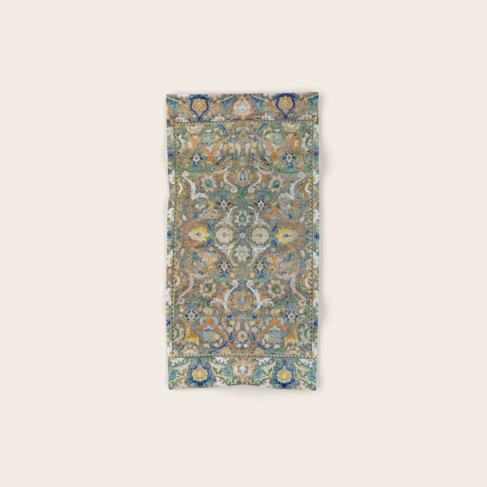 Antique 17th Century Safavid Polonaise Golden Blue Persian Carpet Bath Towel Gallery Image 1