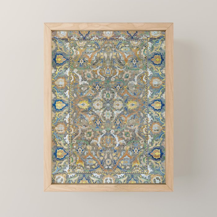 Antique 17th Century Safavid Polonaise Golden Blue Persian Carpet Mini Art Print Gallery Image 1
