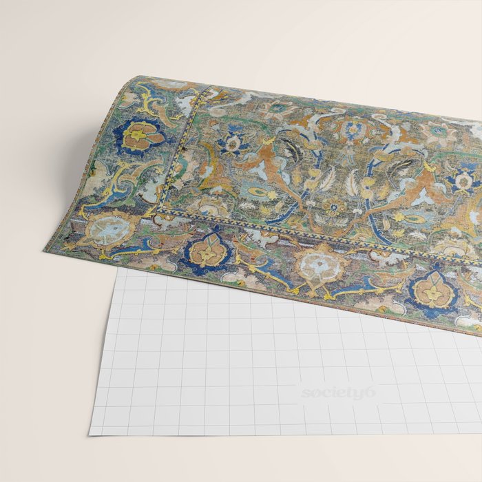 Antique 17th Century Safavid Polonaise Golden Blue Persian Carpet Wrapping Paper Gallery Image 2