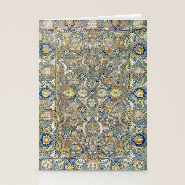 Antique 17th Century Safavid Polonaise Golden Blue Persian Carpet Stationery Card Gallery Image 1