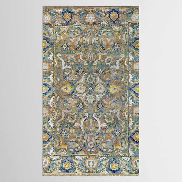 Antique 17th Century Safavid Polonaise Golden Blue Persian Carpet Tablecloth Gallery Image 2