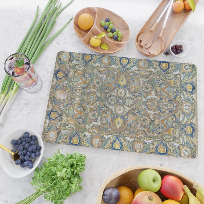 Antique 17th Century Safavid Polonaise Golden Blue Persian Carpet Cutting Board Gallery Image 2