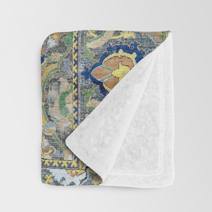 Antique 17th Century Safavid Polonaise Golden Blue Persian Carpet Throw Blanket Gallery Image 3