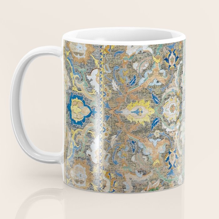 Antique 17th Century Safavid Polonaise Golden Blue Persian Carpet Coffee Mug Gallery Image 3