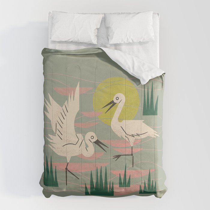 Cranes Wading At Sunset (Sage) Comforter Gallery Image 1