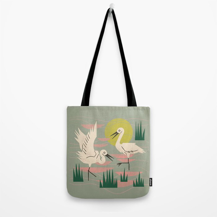 Cranes Wading At Sunset (Sage) Tote Bag Gallery Image 2
