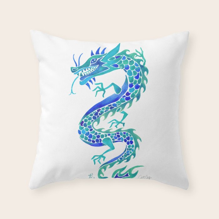 Chinese Dragon - Blue Palette Throw Pillow Gallery Image 1