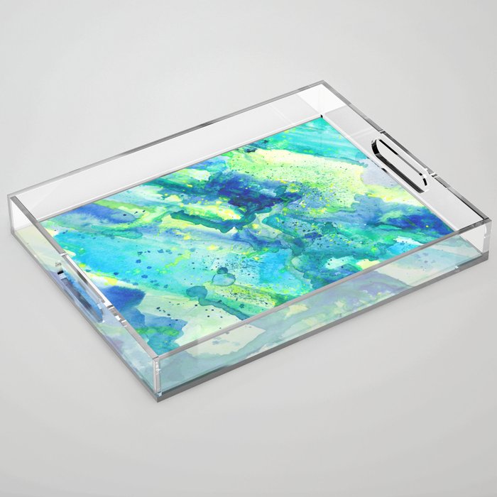 Caribbean Blues Abstract Acrylic Tray Gallery Image 1