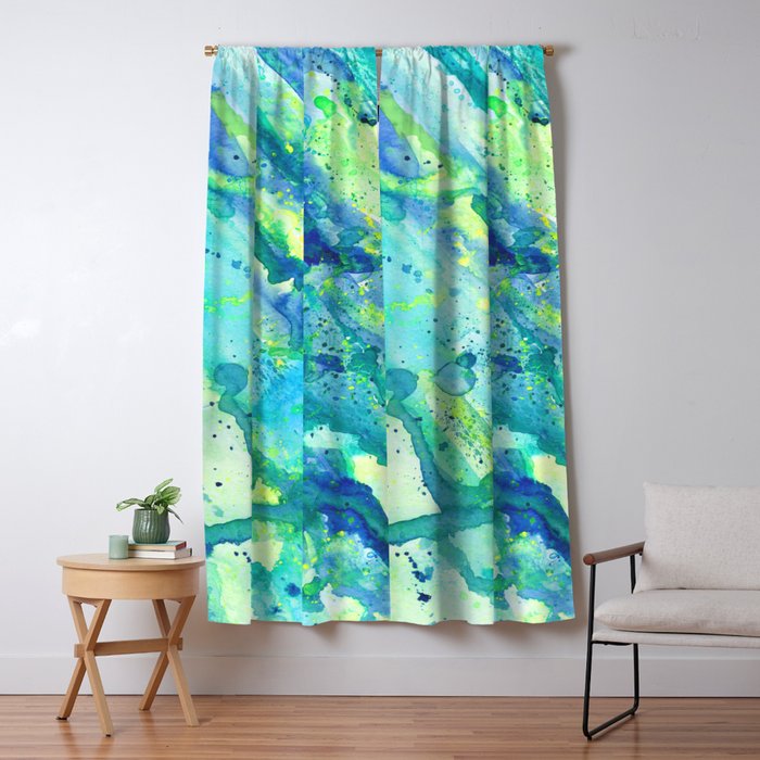 Caribbean Blues Abstract Window Curtain