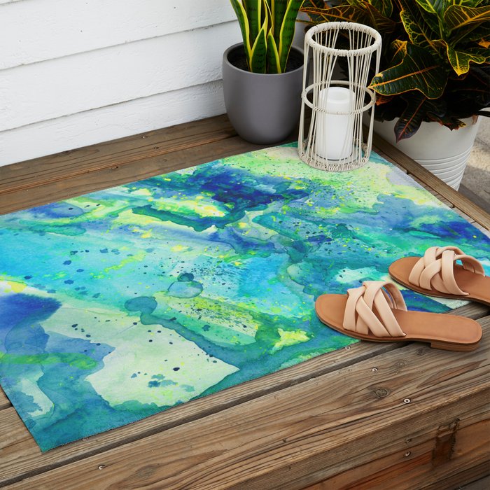 Caribbean Blues Abstract Outdoor Rug Gallery Image 2