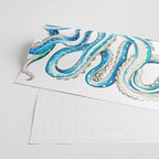 Blue Octopus Crosshatch Watercolor Comic Wrapping Paper Gallery Image 2