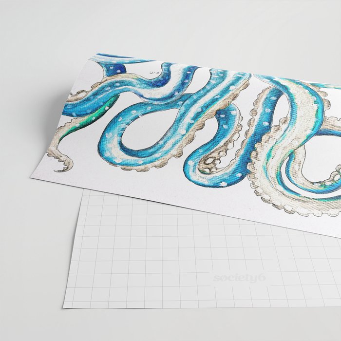 Blue Octopus Crosshatch Watercolor Comic Wrapping Paper Gallery Image 2