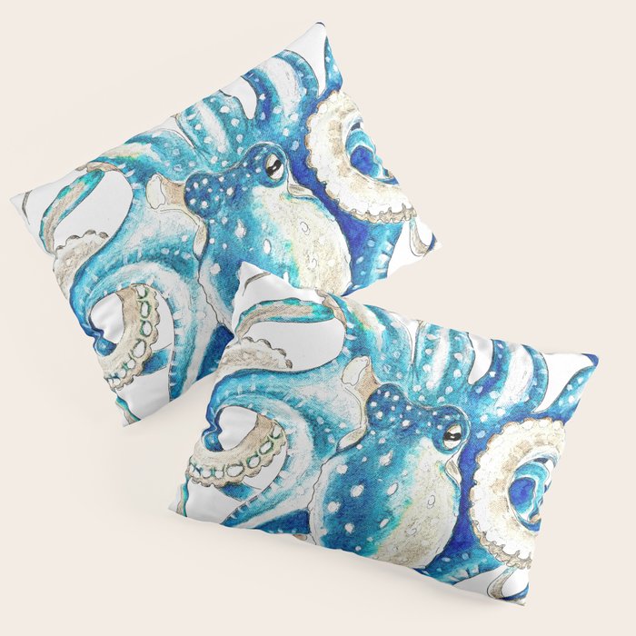 Blue Octopus Crosshatch Watercolor Comic Pillow Sham Gallery Image 3