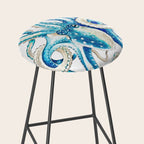 Blue Octopus Crosshatch Watercolor Comic Stool Gallery Image 2