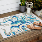 Blue Octopus Crosshatch Watercolor Comic Outdoor Rug Gallery Image 2