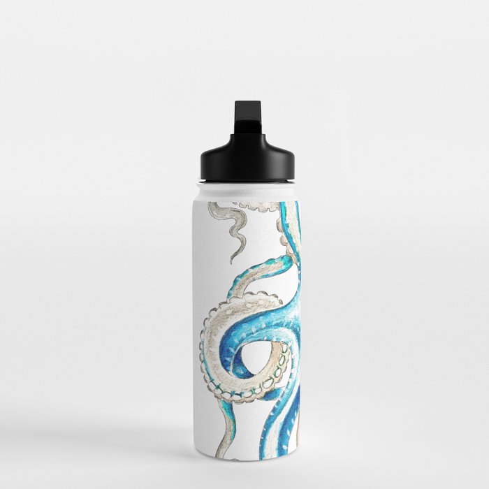 Blue Octopus Crosshatch Watercolor Comic Water Bottle Gallery Image 3