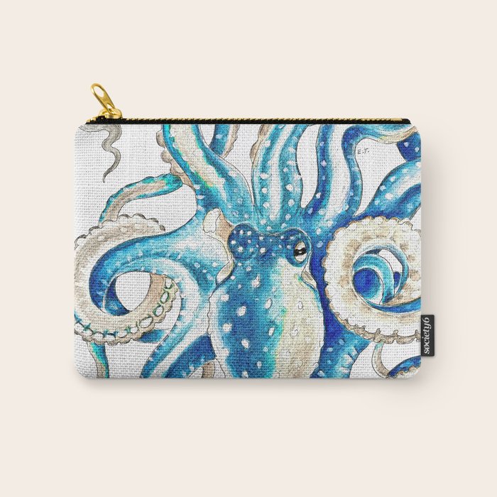 Blue Octopus Crosshatch Watercolor Comic Carry All Pouch Gallery Image 1