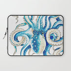 Blue Octopus Crosshatch Watercolor Comic Laptop Sleeve Gallery Image 1
