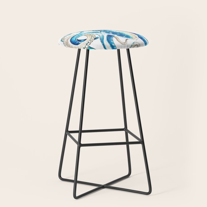 Blue Octopus Crosshatch Watercolor Comic Stool Gallery Image 1