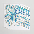 Blue Octopus Crosshatch Watercolor Comic Wrapping Paper Gallery Image 3