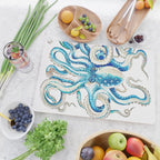 Blue Octopus Crosshatch Watercolor Comic Cutting Board Gallery Image 2