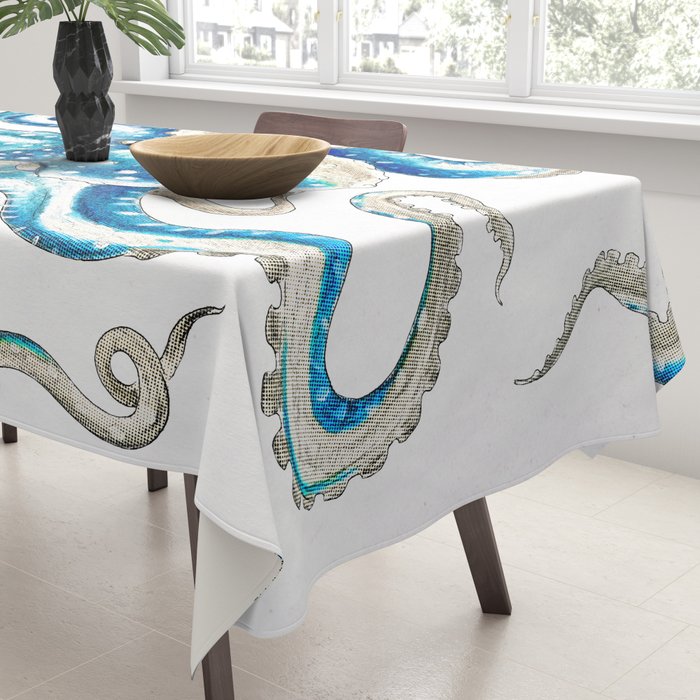 Blue Octopus Crosshatch Watercolor Comic Tablecloth Gallery Image 3