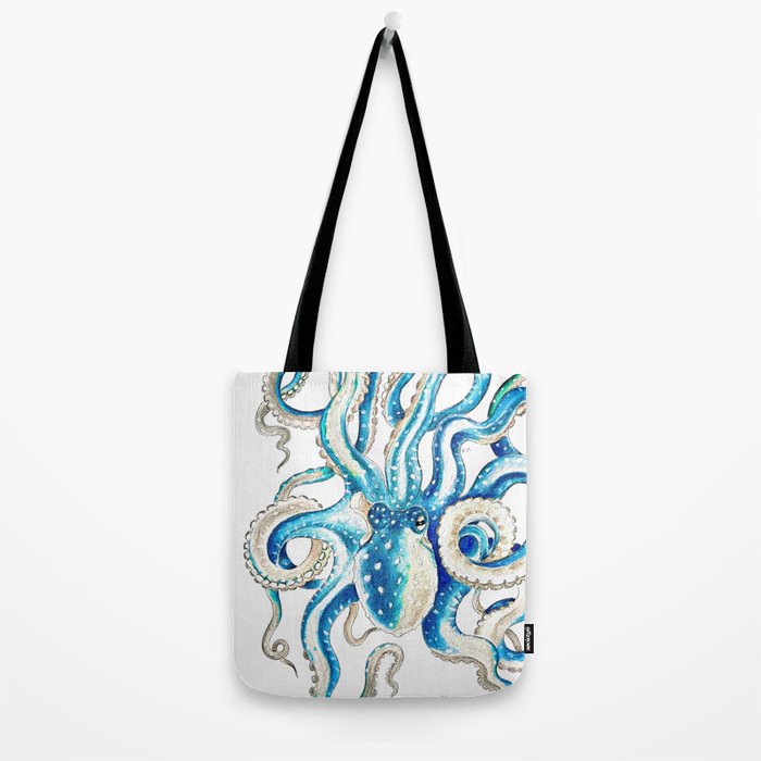 Blue Octopus Crosshatch Watercolor Comic Tote Bag Gallery Image 2