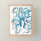 Blue Octopus Crosshatch Watercolor Comic Mini Art Print Gallery Image 1