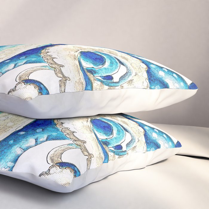 Blue Octopus Crosshatch Watercolor Comic Pillow Sham Gallery Image 3