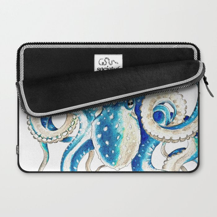 Blue Octopus Crosshatch Watercolor Comic Laptop Sleeve Gallery Image 2