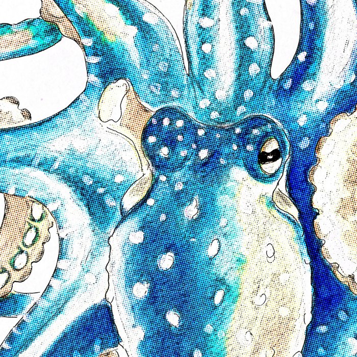 Blue Octopus Crosshatch Watercolor Comic Coffee Mug Gallery Image 2