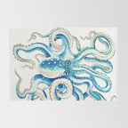 Blue Octopus Crosshatch Watercolor Comic Rug Gallery Image 2