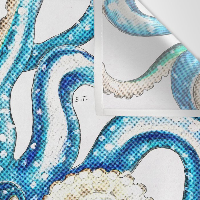 Blue Octopus Crosshatch Watercolor Comic Wall Tapestry Gallery Image 3