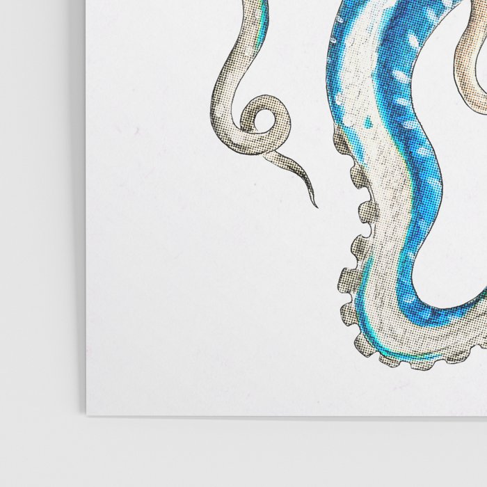 Blue Octopus Crosshatch Watercolor Comic Poster Gallery Image 3