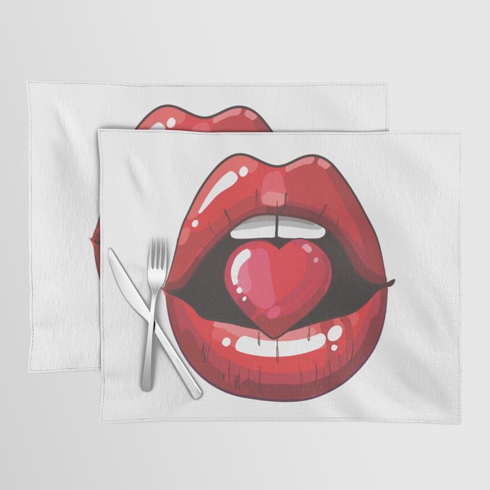 Red Lips with Heart Placemat