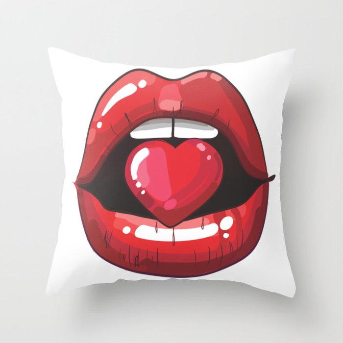 Red Lips with Heart Throw Pillow Gallery Image 1