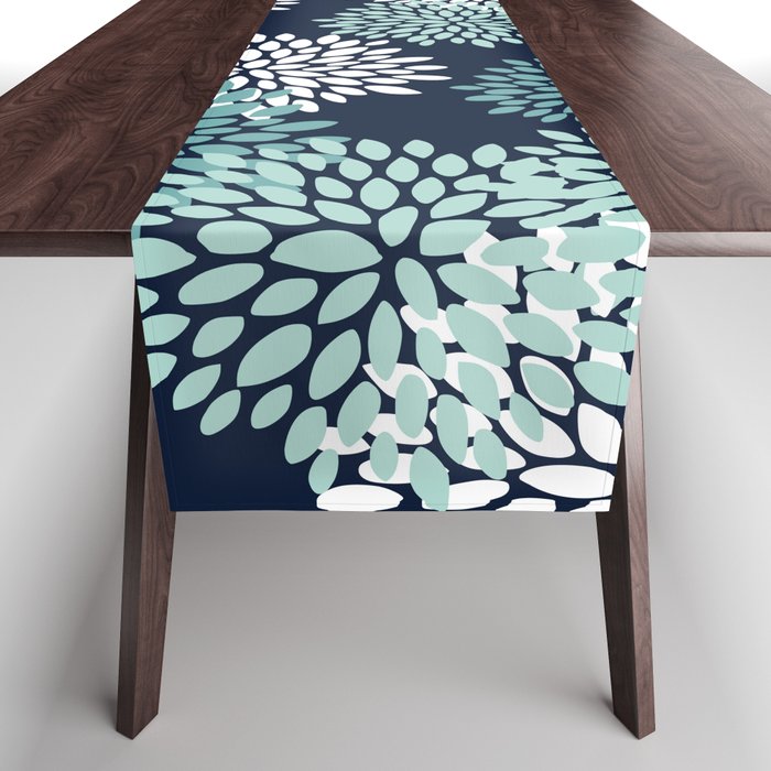 Floral Blooms in Navy, Teal and White Table Runner Gallery Image 1