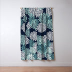 Floral Blooms in Navy, Teal and White Window Curtain Gallery Image 3