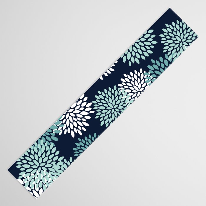 Floral Blooms in Navy, Teal and White Table Runner Gallery Image 3