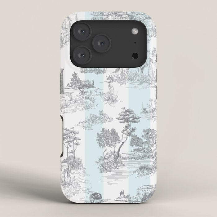 Toile de Jouy Vintage French Pastoral Blue & White Stripe iPhone Case Gallery Image 3