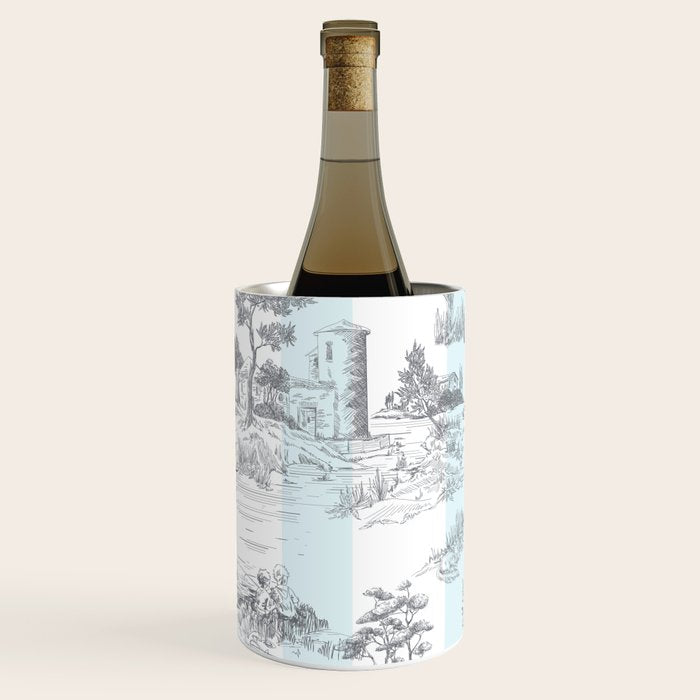 Toile de Jouy Vintage French Pastoral Blue & White Stripe Wine Chiller Gallery Image 2
