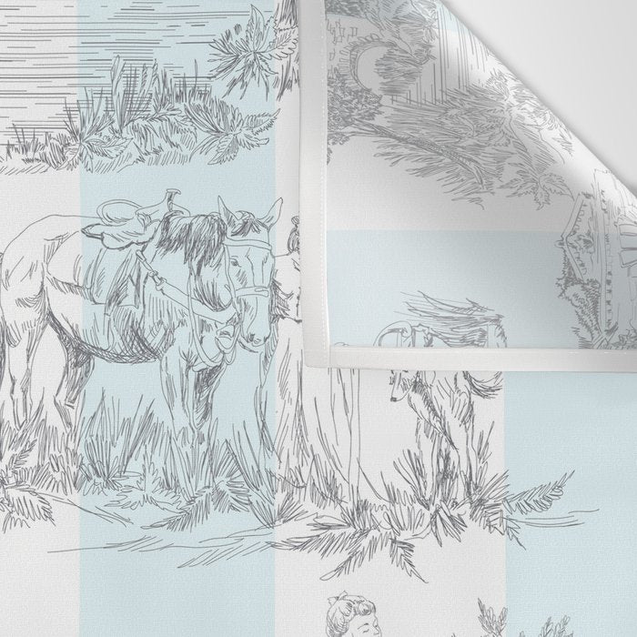 Toile de Jouy Vintage French Pastoral Blue & White Stripe Wall Tapestry Gallery Image 3