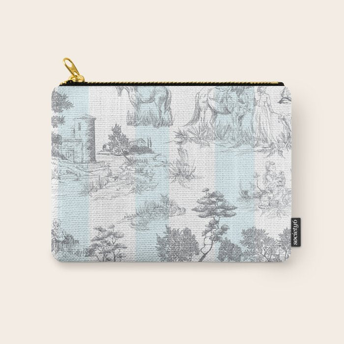 Toile de Jouy Vintage French Pastoral Blue & White Stripe Carry All Pouch Gallery Image 1