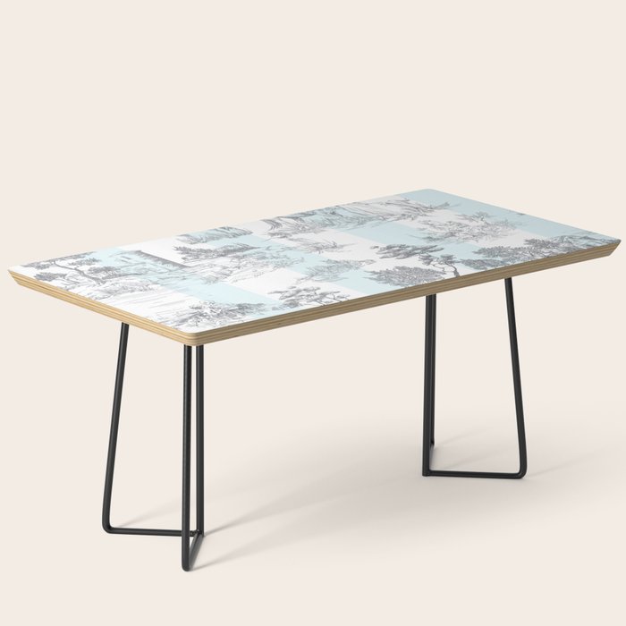 Toile de Jouy Vintage French Pastoral Blue & White Stripe Coffee Table Gallery Image 1