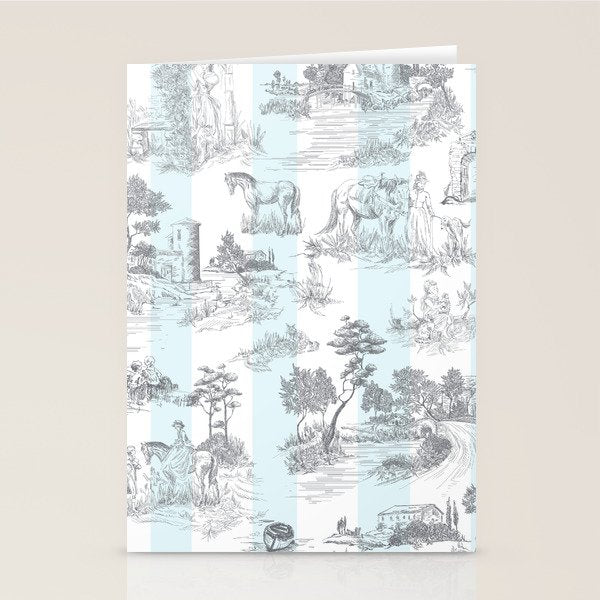 Toile de Jouy Vintage French Pastoral Blue & White Stripe Stationery Card Gallery Image 2