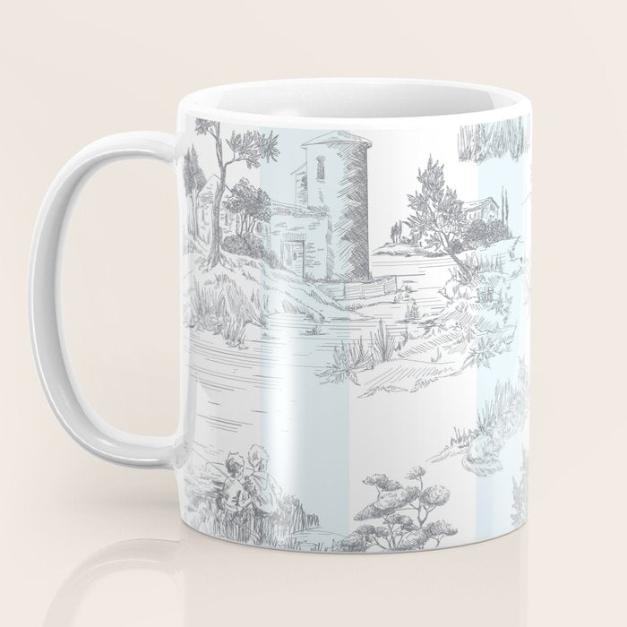 Toile de Jouy Vintage French Pastoral Blue & White Stripe Coffee Mug Gallery Image 3