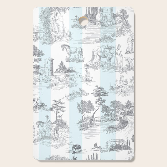 Toile de Jouy Vintage French Pastoral Blue & White Stripe Cutting Board Gallery Image 1