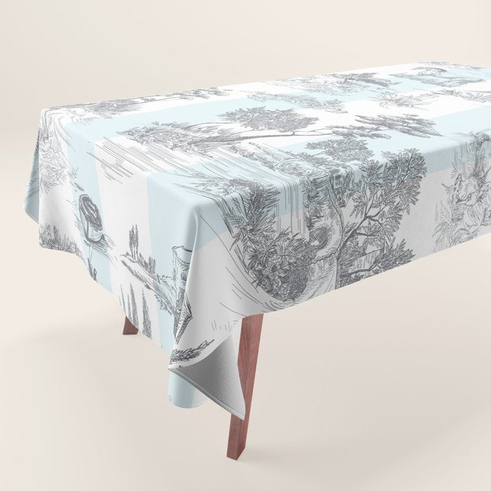 Toile de Jouy Vintage French Pastoral Blue & White Stripe Tablecloth Gallery Image 1